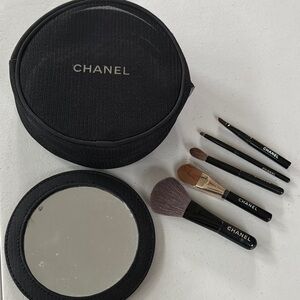 Chanel Beauty Cosmetic Case w/Mirror & Travel Brushes